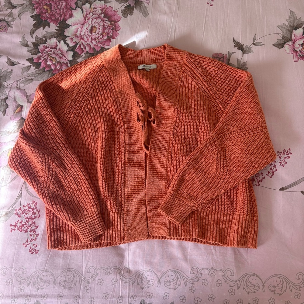 Madewell Orange Rust Tie-Front Knit Cardigan